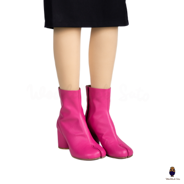 WoodChuckSato Women's Men's Pink Tabi Split-Toe Cow Leather
