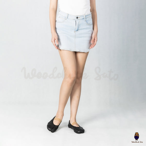 WoodchuckSato Black Leather Tabi Ballet Flats with Beige Elastic Strap & Ruched