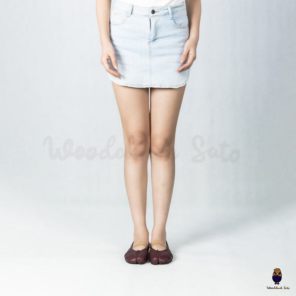 WoodchuckSato Burgundy Leather Tabi Flats with Ruched and Elastic Strap