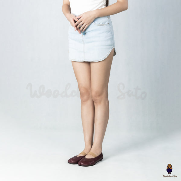 WoodchuckSato Burgundy Leather Tabi Flats with Ruched and Elastic Strap