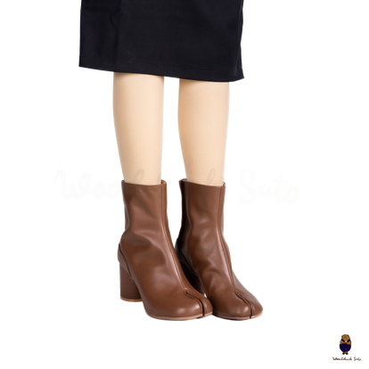 WoodChuckSato Women's Men's Caramel Brown Tabi Split-Toe Cow