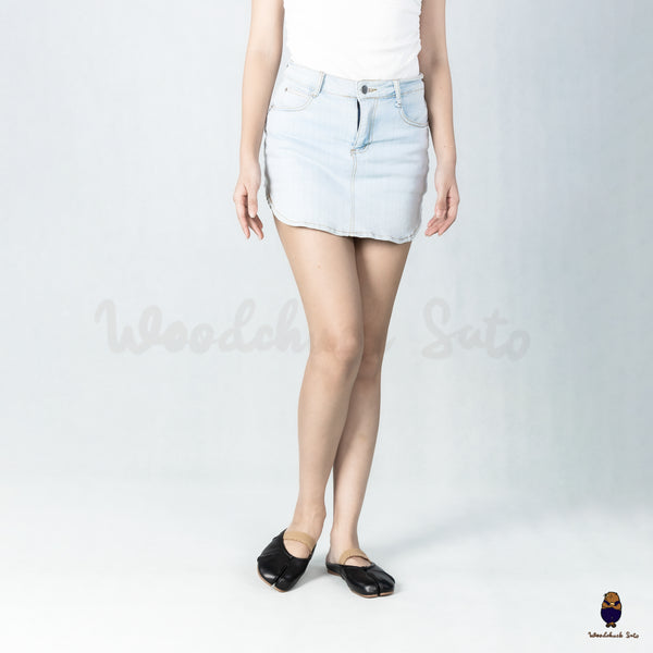 WoodchuckSato Black Leather Tabi Mules with Ruched and Elastic Strap
