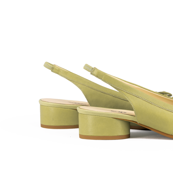 WoodchuckSato Green Sheep Leather Slingback Tabi Bow Pumps with Elastic Band