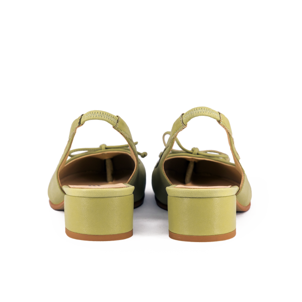 WoodchuckSato Green Sheep Leather Slingback Tabi Bow Pumps with Elastic Band