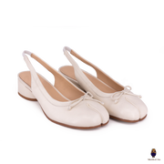 WoodChuckSato White Tabi Split-Toe Sheep Leather Summer Sandals with Low Heels & Elastic Band Sizes EU 35-45