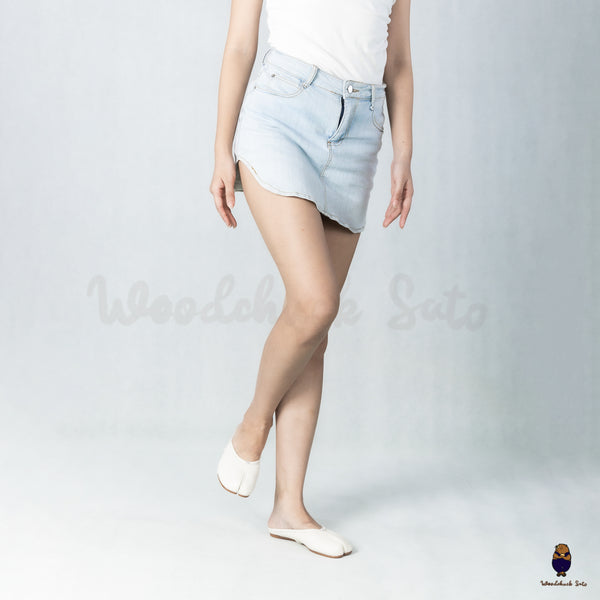 WoodchuckSato White Leather Tabi Mules with Ruched