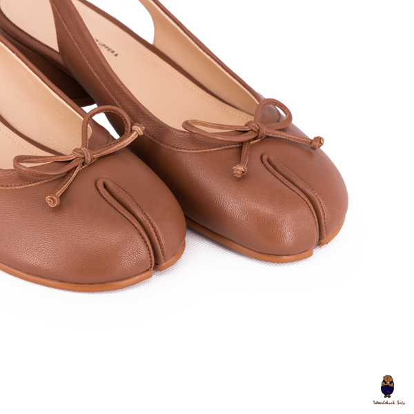 WoodChuckSato Brown Tabi Split-Toe Sheep Leather Summer Sandals with Low Heels & Elastic Band Sizes EU 35-45