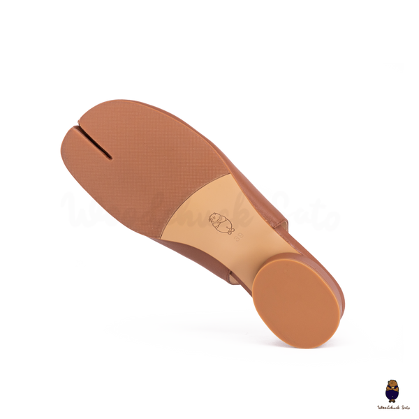 WoodChuckSato Brown Tabi Split-Toe Sheep Leather Summer Sandals with Low Heels & Elastic Band Sizes EU 35-45