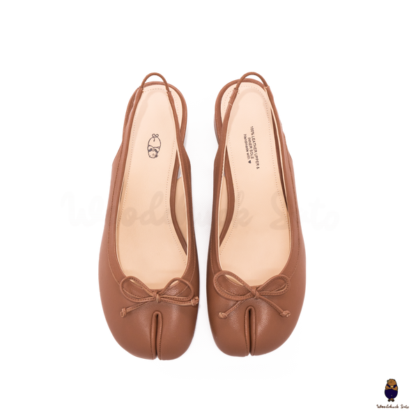 WoodChuckSato Brown Tabi Split-Toe Sheep Leather Summer Sandals with Low Heels & Elastic Band Sizes EU 35-45