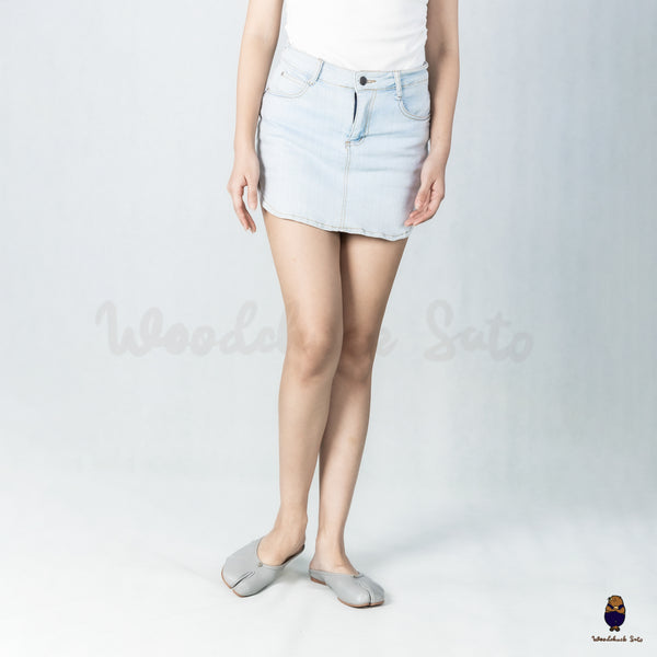 WoodchuckSato Baby Blue Leather Tabi Slip-On Mules with Ruched