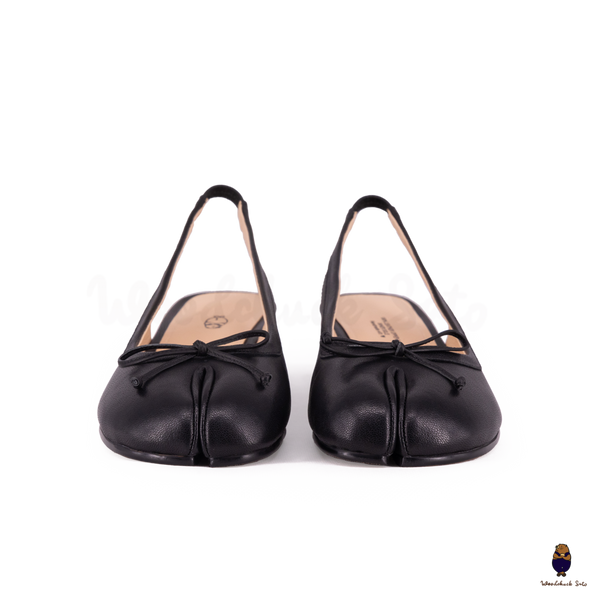 WoodChuckSato Noir Tabi Sandales d'été en cuir de mouton à bout fendu avec talons bas et bande élastique Tailles EU 35-45