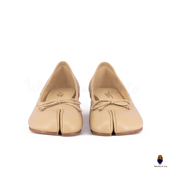WoodChuckSato Mary Jane de piel de oveja con puntera dividida y tacón de 3 cm y lazo para mujer, color beige, tallas EU 35-45