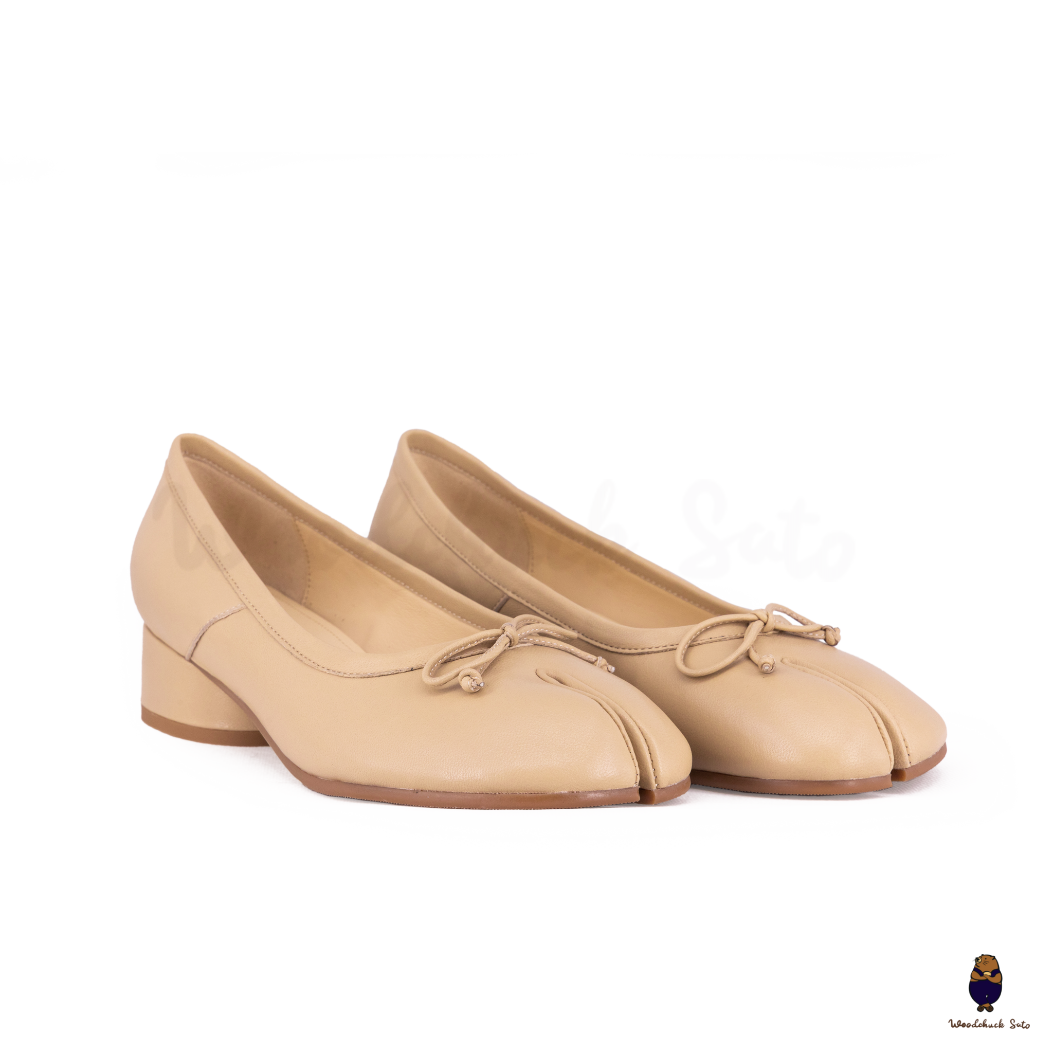 WoodChuckSato Mary Jane de piel de oveja con puntera dividida y tacón de 3 cm y lazo para mujer, color beige, tallas EU 35-45