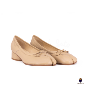 WoodChuckSato Mary Jane de piel de oveja con puntera dividida y tacón de 3 cm y lazo para mujer, color beige, tallas EU 35-45