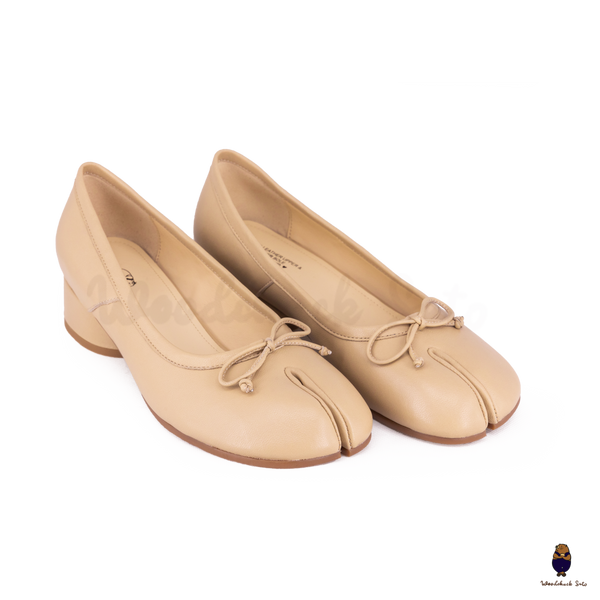 WoodChuckSato Mary Jane de piel de oveja con puntera dividida y tacón de 3 cm y lazo para mujer, color beige, tallas EU 35-45