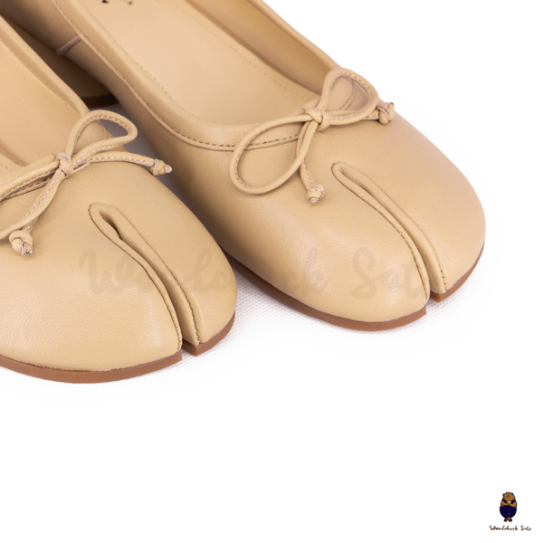 WoodChuckSato Mary Jane de piel de oveja con puntera dividida y tacón de 3 cm y lazo para mujer, color beige, tallas EU 35-45