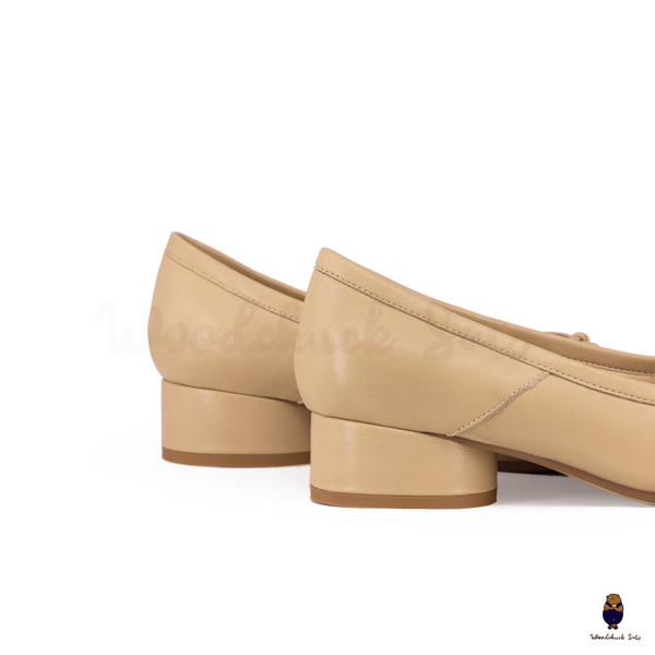 WoodChuckSato Mary Jane de piel de oveja con puntera dividida y tacón de 3 cm y lazo para mujer, color beige, tallas EU 35-45