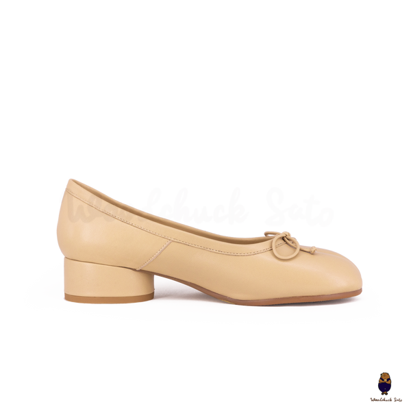 WoodChuckSato Mary Jane de piel de oveja con puntera dividida y tacón de 3 cm y lazo para mujer, color beige, tallas EU 35-45
