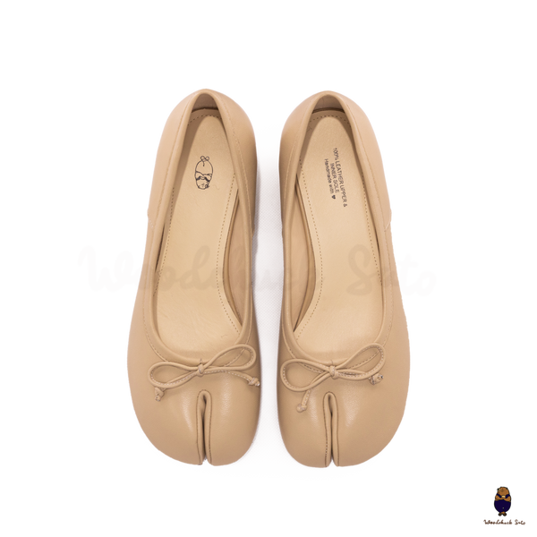 WoodChuckSato Mary Jane de piel de oveja con puntera dividida y tacón de 3 cm y lazo para mujer, color beige, tallas EU 35-45