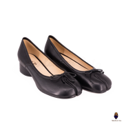 WoodChuckSato Mary Jane de piel de oveja con puntera dividida y tacón de 3 cm y lazo para mujer, color negro, tallas EU 35-45