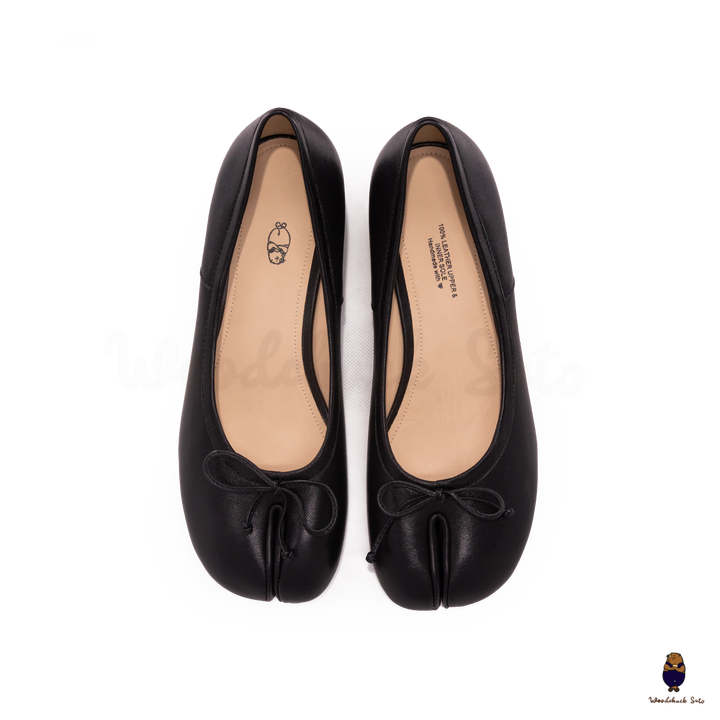 WoodChuckSato Mary Jane de piel de oveja con puntera dividida y tacón de 3 cm y lazo para mujer, color negro, tallas EU 35-45