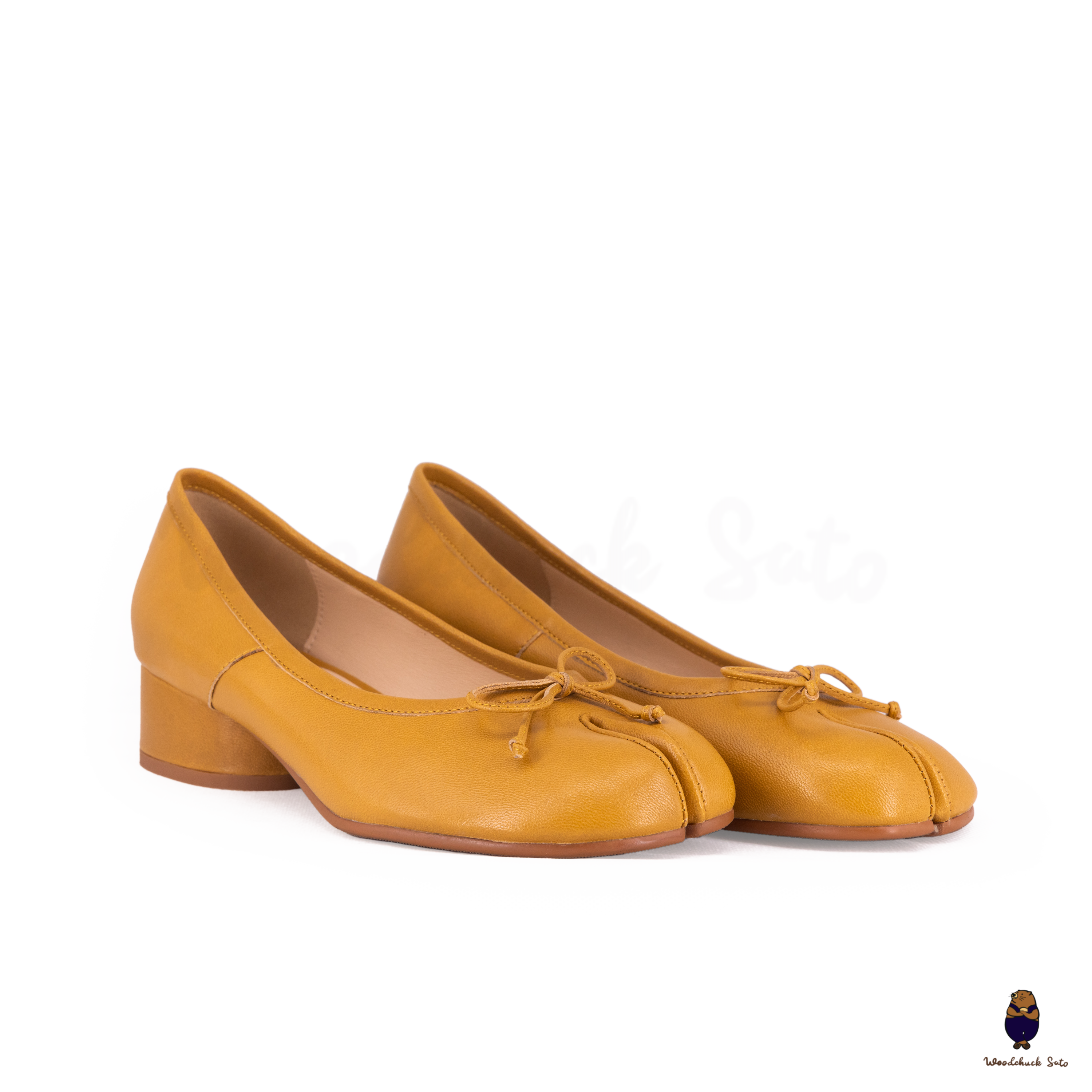 【専用出品】Eaphi SQUARE TOE SHOES サンドイエロー 36 WoodchuckSato Japanese Yellow Cow Leather Tabi 3 cm Heel Pumps