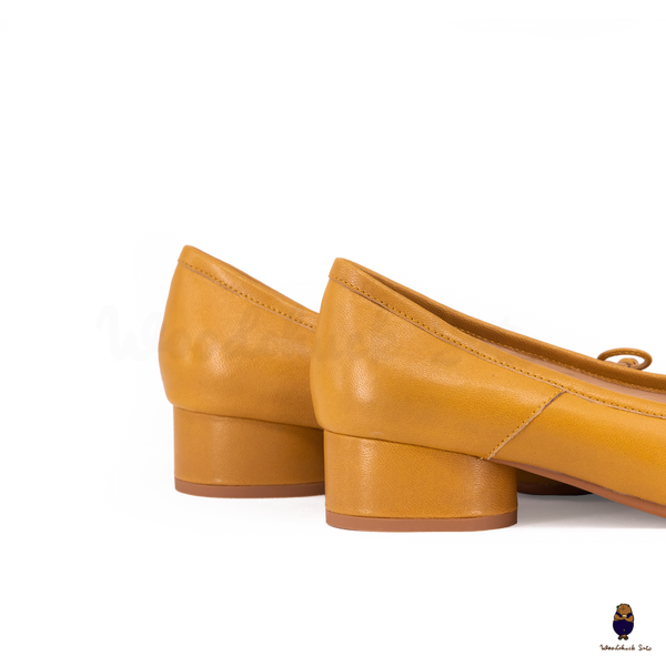 WoodChuckSato Women's Yellow Tabi Split-Toe Sheep Leather Mary Jane Shoes with 3cm Heel & Bow Sizes EU 35-45