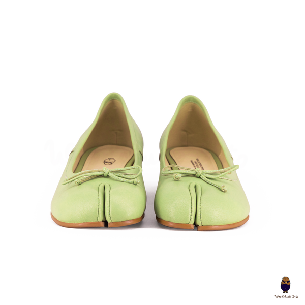 WoodChuckSato Women's Green Tabi Split-Toe Sheep Leather Mary Jane Shoes with 3cm Heel & Bow Sizes EU 35-45