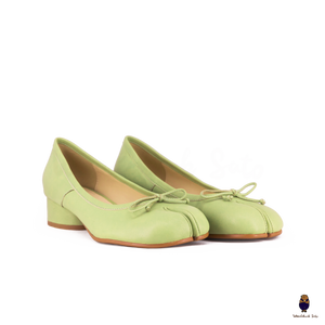 WoodChuckSato Women's Green Tabi Split-Toe Sheep Leather Mary Jane Shoes with 3cm Heel & Bow Sizes EU 35-45