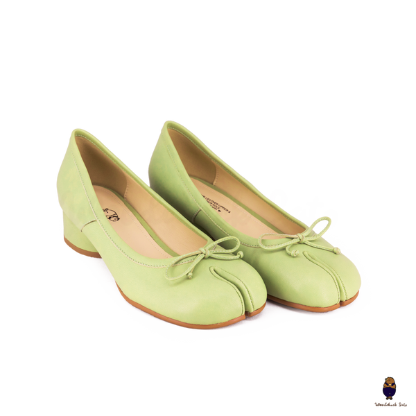 WoodChuckSato Women's Green Tabi Split-Toe Sheep Leather Mary Jane Shoes with 3cm Heel & Bow Sizes EU 35-45