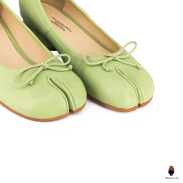 WoodChuckSato Women's Green Tabi Split-Toe Sheep Leather Mary Jane Shoes with 3cm Heel & Bow Sizes EU 35-45