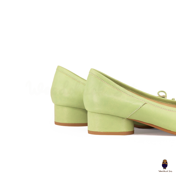 WoodChuckSato Women's Green Tabi Split-Toe Sheep Leather Mary Jane Shoes with 3cm Heel & Bow Sizes EU 35-45