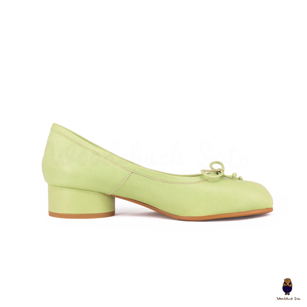 WoodChuckSato Women's Green Tabi Split-Toe Sheep Leather Mary Jane Shoes with 3cm Heel & Bow Sizes EU 35-45