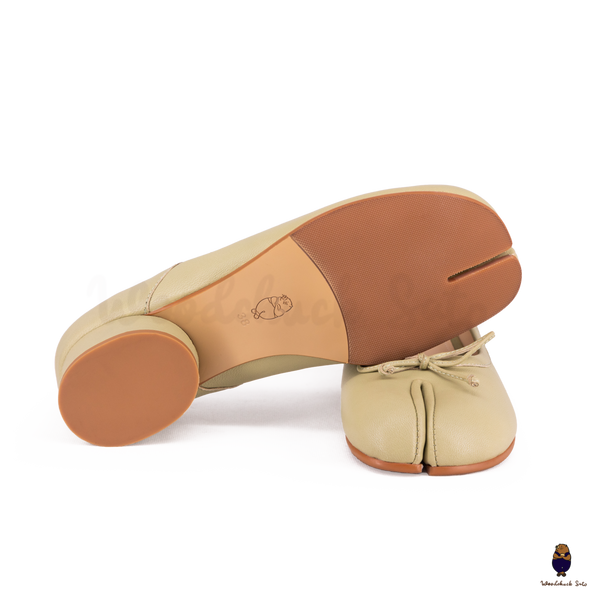 WoodChuckSato Women's Green Tabi Split-Toe Sheep Leather Mary Jane Shoes with 3cm Heel & Bow Sizes EU 35-45