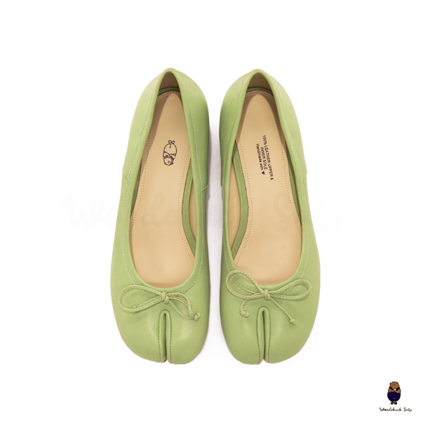WoodChuckSato Women's Green Tabi Split-Toe Sheep Leather Mary Jane Shoes with 3cm Heel & Bow Sizes EU 35-45