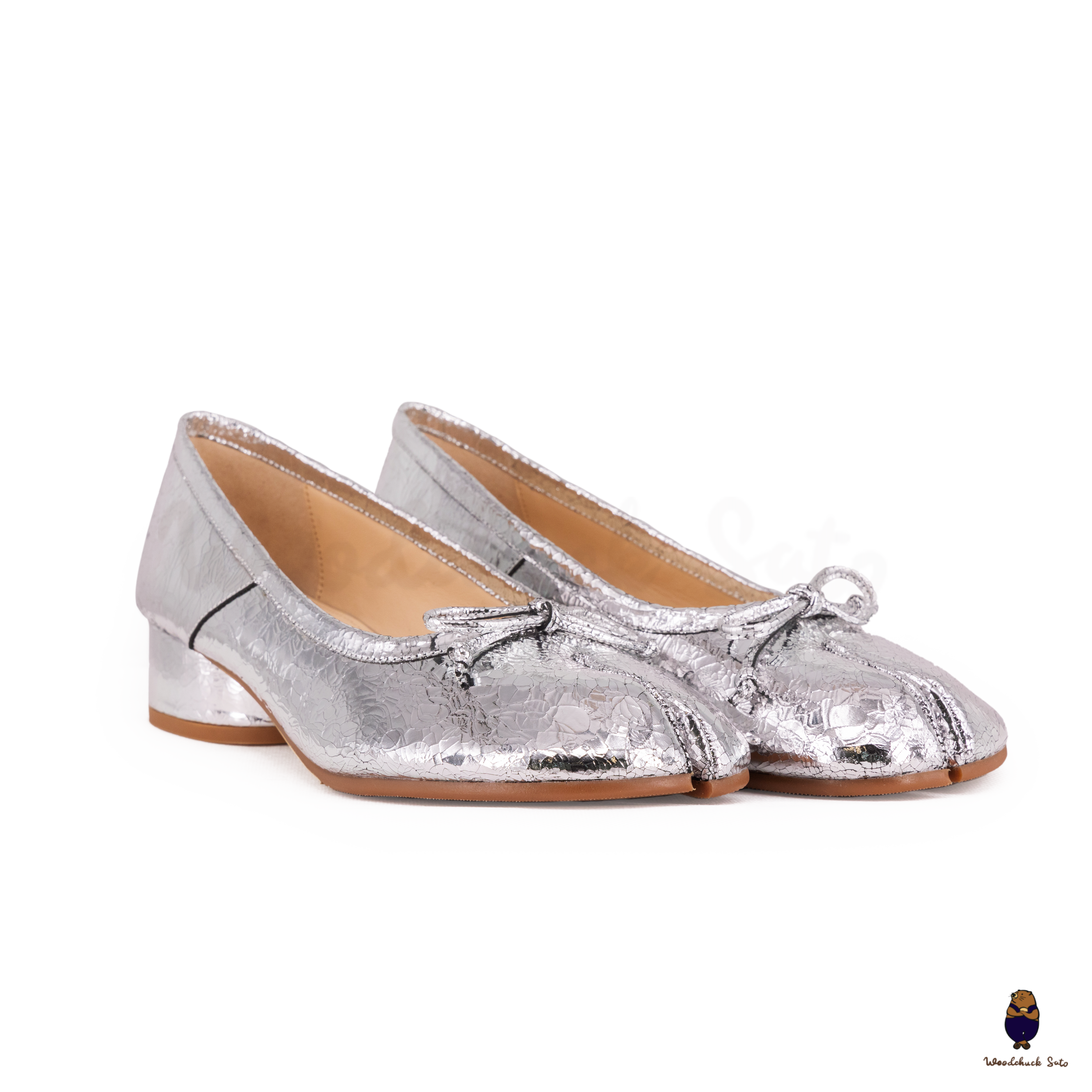 WoodchuckSato Cracked Silver Sheep Leather Tabi Low Block