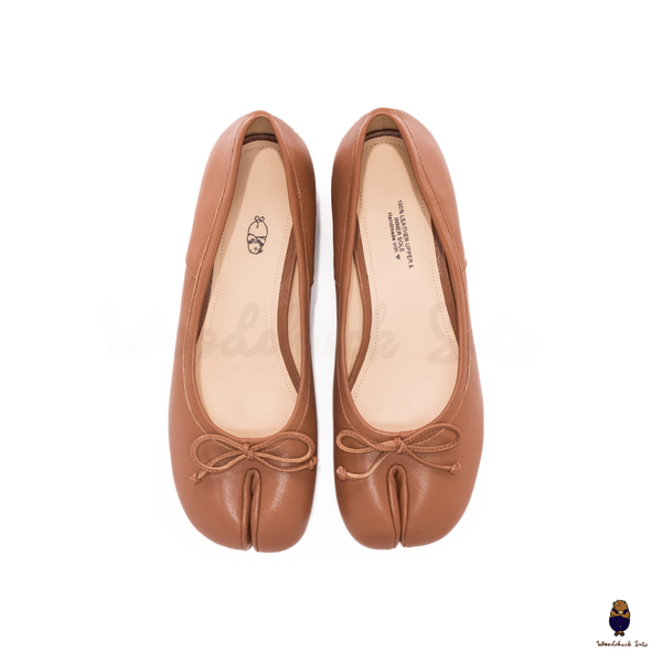 WoodChuckSato Women's Caramel Brown Tabi Split-Toe Sheep Leather Mary Jane Shoes with 3cm Heel & Bow Sizes EU 35-45