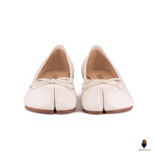 WoodChuckSato Tabi Bianco da Donna in Pelle di Pecora Mary Jane con Punta Divisa con Tacco e Fiocco da 3 cm Taglie EU 35-45