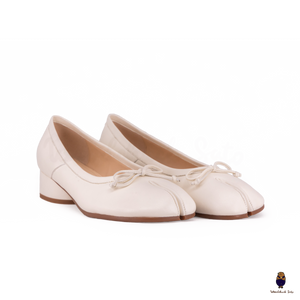 WoodChuckSato Tabi Bianco da Donna in Pelle di Pecora Mary Jane con Punta Divisa con Tacco e Fiocco da 3 cm Taglie EU 35-45