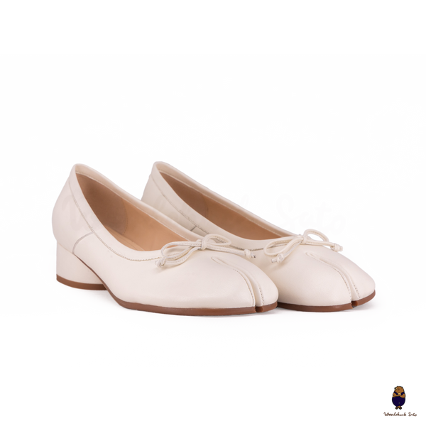 WoodChuckSato Tabi Bianco da Donna in Pelle di Pecora Mary Jane con Punta Divisa con Tacco e Fiocco da 3 cm Taglie EU 35-45