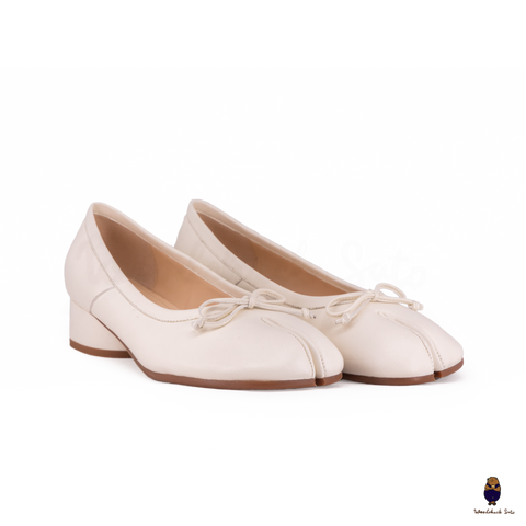 WoodChuckSato Tabi Bianco da Donna in Pelle di Pecora Mary Jane con Punta Divisa con Tacco e Fiocco da 3 cm Taglie EU 35-45