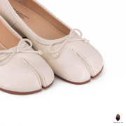 WoodChuckSato Women's White Tabi Split-Toe Sheep Leather Mary Jane Shoes with 3cm Heel & Bow Sizes EU 35-45