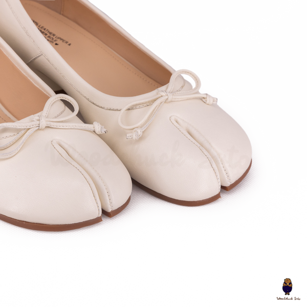 WoodChuckSato Tabi Bianco da Donna in Pelle di Pecora Mary Jane con Punta Divisa con Tacco e Fiocco da 3 cm Taglie EU 35-45