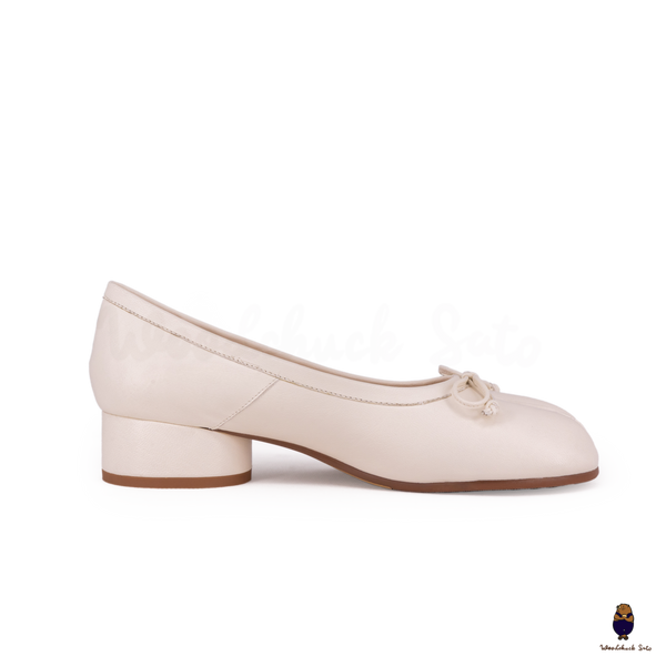 WoodChuckSato Tabi Bianco da Donna in Pelle di Pecora Mary Jane con Punta Divisa con Tacco e Fiocco da 3 cm Taglie EU 35-45