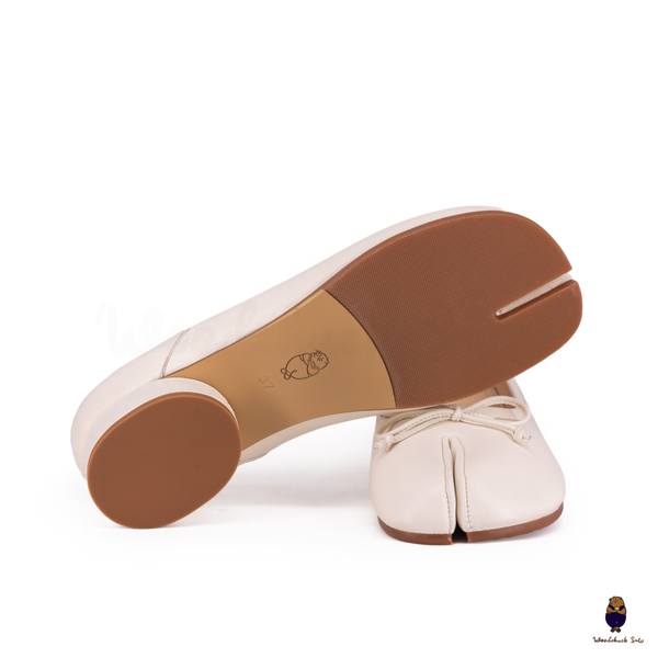 WoodChuckSato Tabi Bianco da Donna in Pelle di Pecora Mary Jane con Punta Divisa con Tacco e Fiocco da 3 cm Taglie EU 35-45