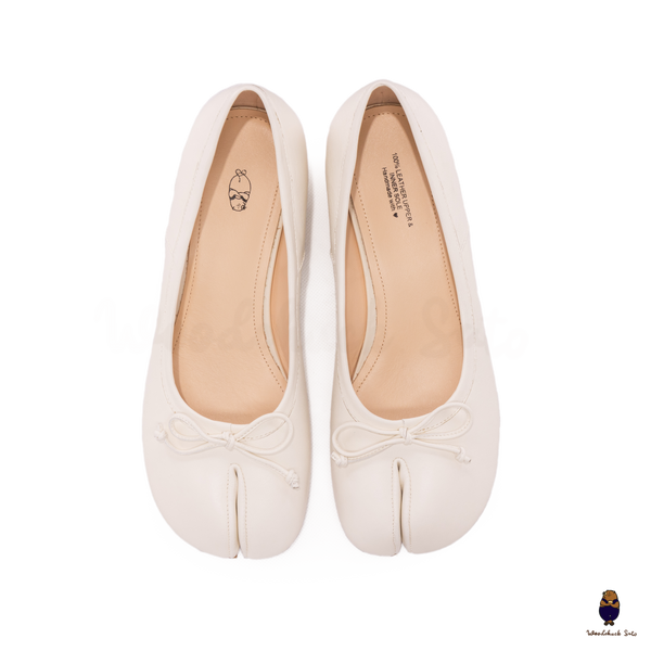 WoodChuckSato Tabi Bianco da Donna in Pelle di Pecora Mary Jane con Punta Divisa con Tacco e Fiocco da 3 cm Taglie EU 35-45