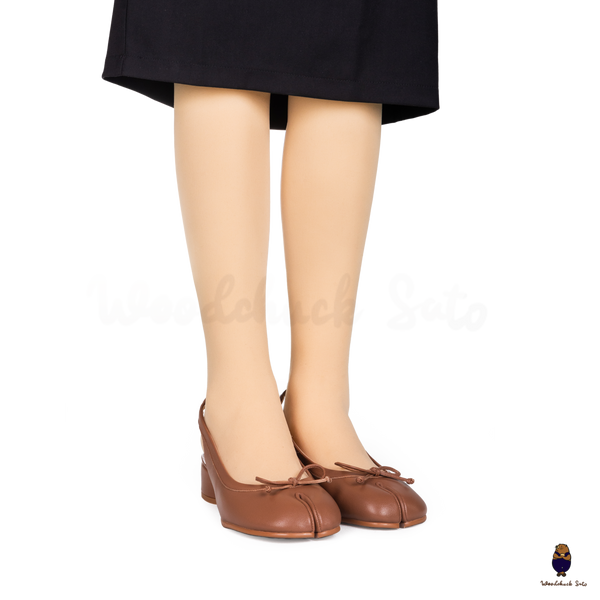 WoodChuckSato Brown Tabi Split-Toe Sheep Leather Summer Sandals with Low Heels & Elastic Band Sizes EU 35-45
