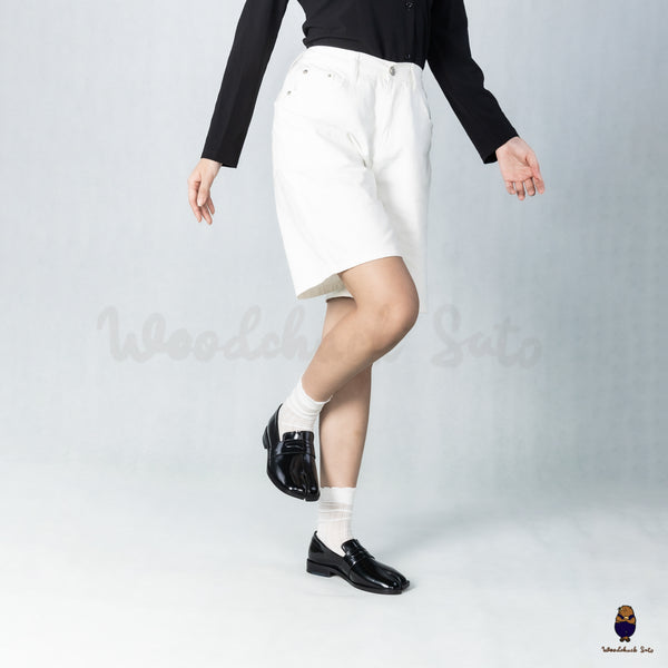 WoodchuckSato Black Edge-Beaded Cowhide Leather Tabi Penny Strap Loafers
