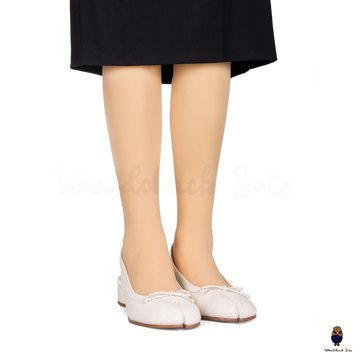 WoodChuckSato White Tabi Split-Toe Sheep Leather Summer Sandals with Low Heels & Elastic Band Sizes EU 35-45