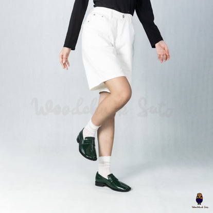 WoodchuckSato Forest Green Edge-Beaded Cowhide Leather Penny Strap